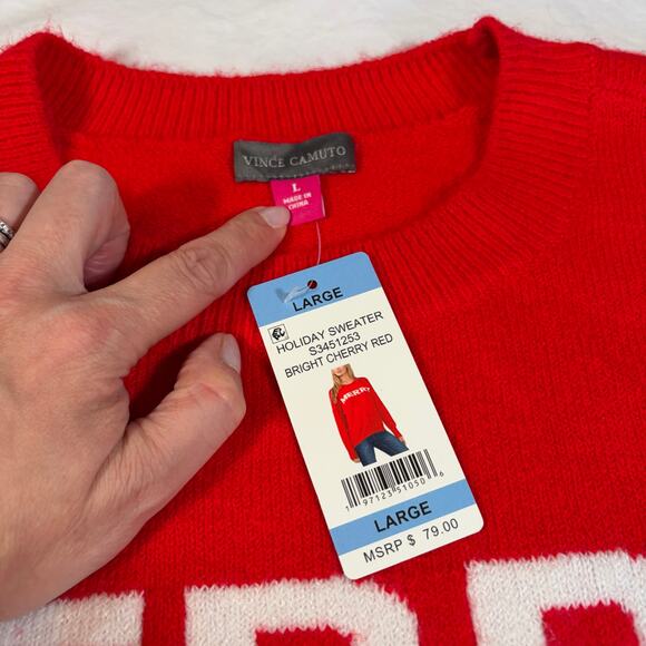 NWT Vince Camuto women’s red holiday sweater. Size Large. Crew neck - Picture 4 of 5